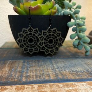 Elegant Green & Black Mandala Earrings